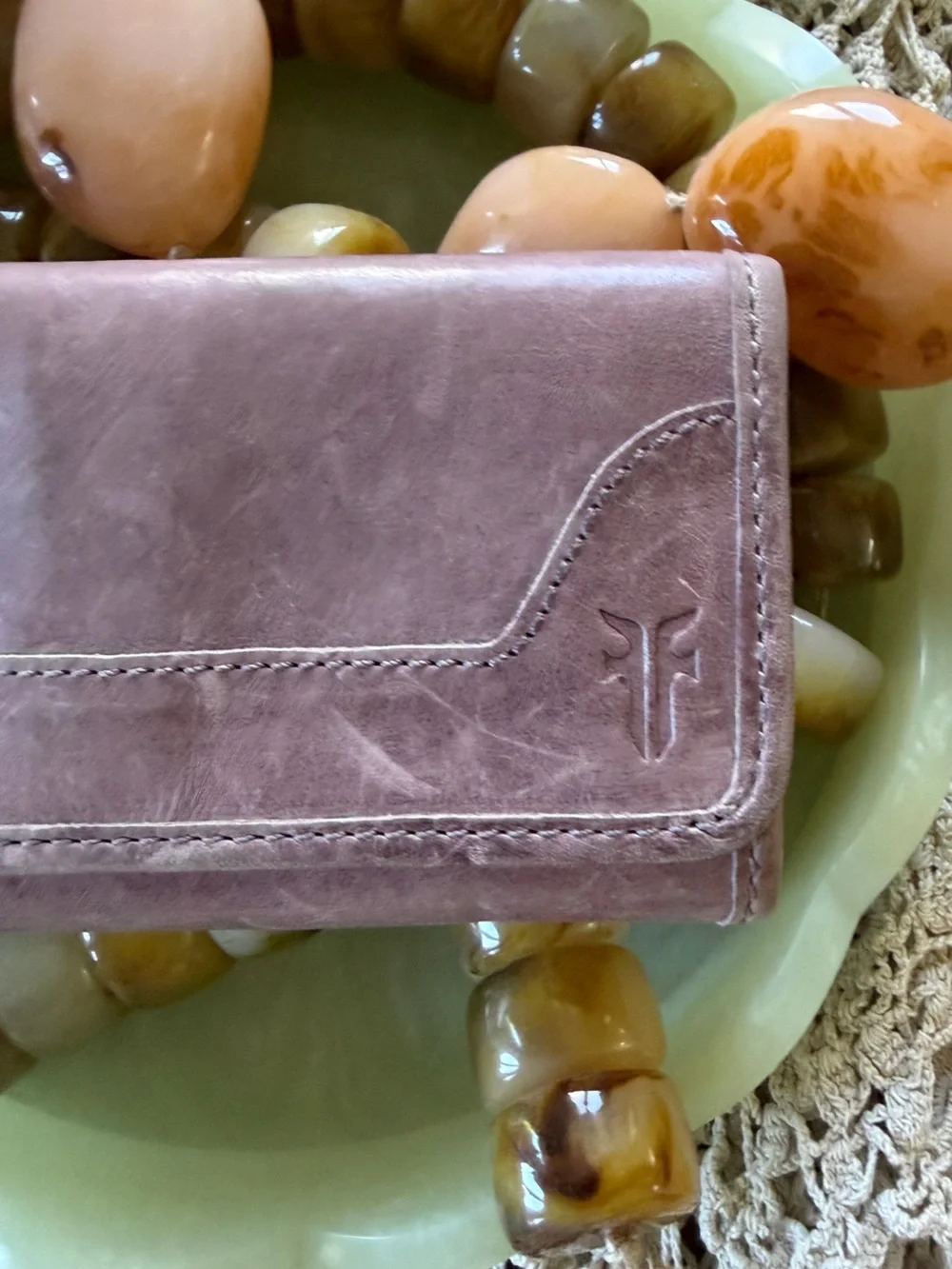 Frye Lavender Dusty Purple Rustic Leather Continental Tri-Fold Wallet